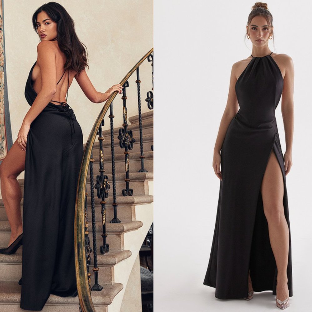 HOUSE OF CB 'Zanab' Black Thigh Slit Maxi Dress